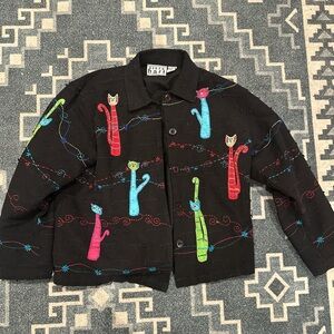 KEREN hart Black Jacket with Colorful Embroidery